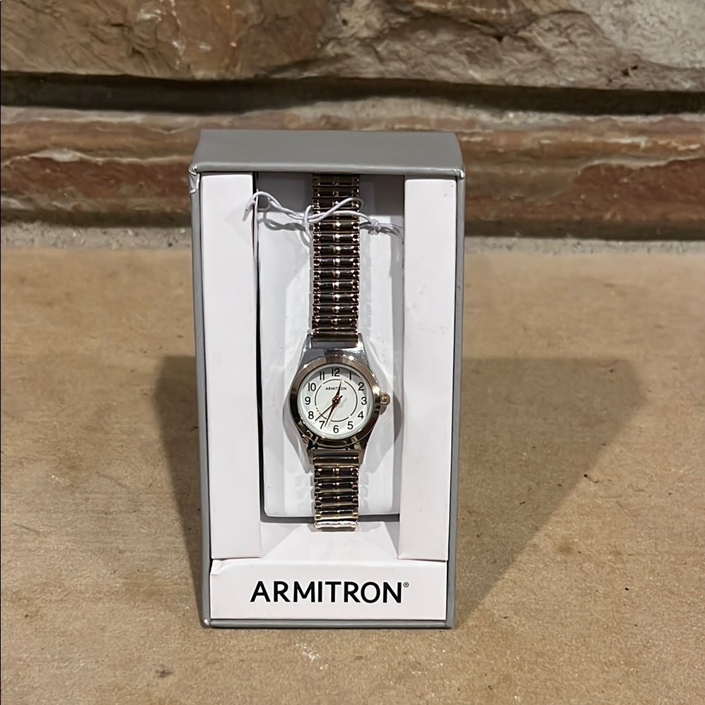 Armitron Ladies Silver And Gold Stretch Band Watch